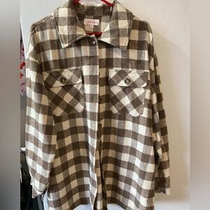 Brown and cream plaid over sized fleece button up size XL